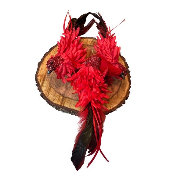 3 Lg Red Feathered Cardinal Christmas Tree Ornaments Glitter Accents Clip-On - Picture 3 of 13